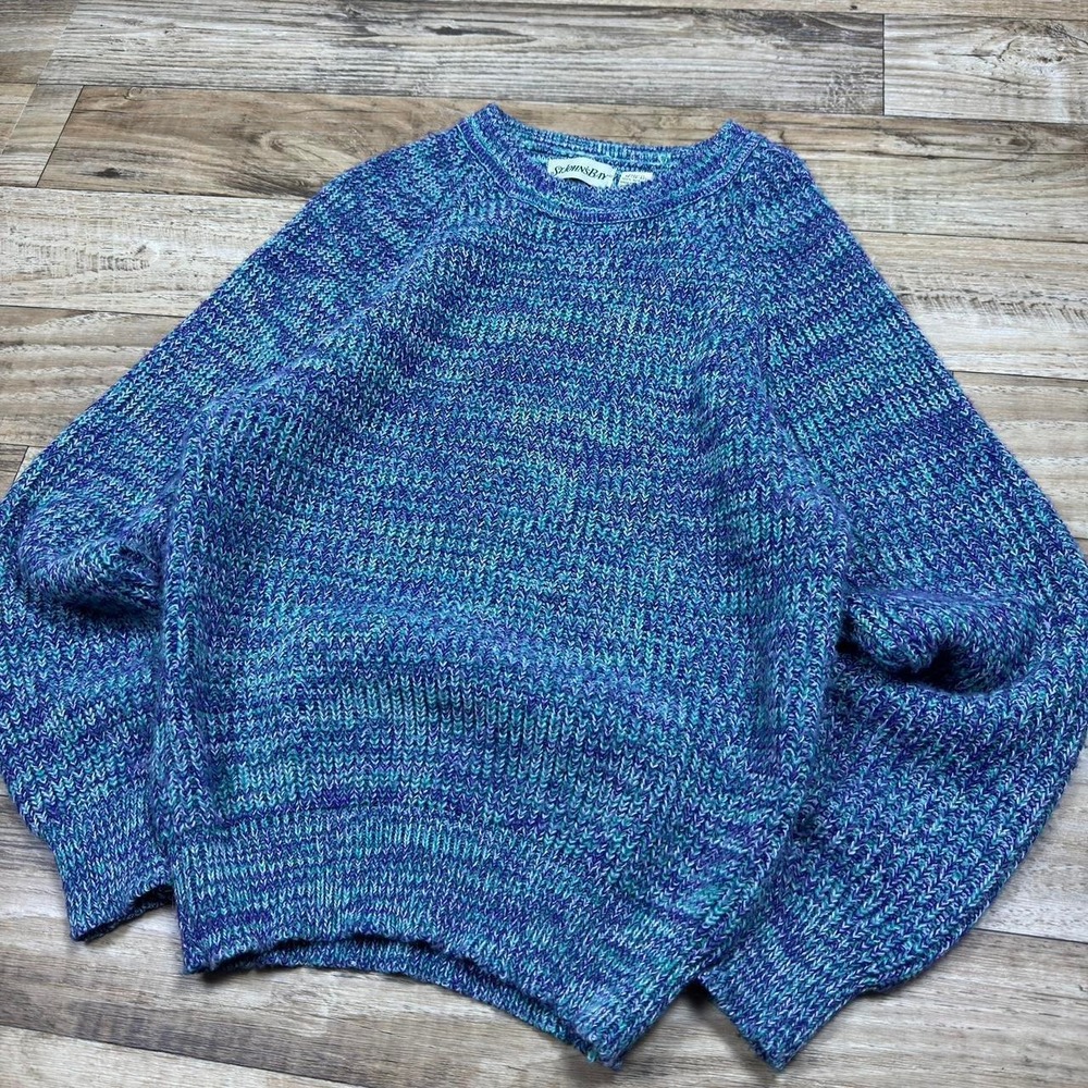 Vintage 90s St Johns Bay Marled Knit Sweater Blue Purple Textured Knit Medium
